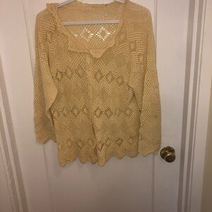 Women's hand crocheted  by me. Cream coloured Lacey sweater. Brand new shape